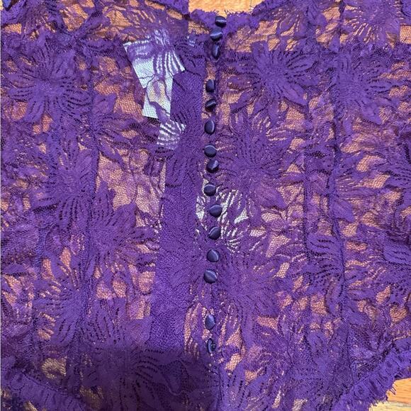 Vintage Victorias Secret Gold Label Back Zip Satin purple Teddy with Bow Large L - Picture 2 of 8